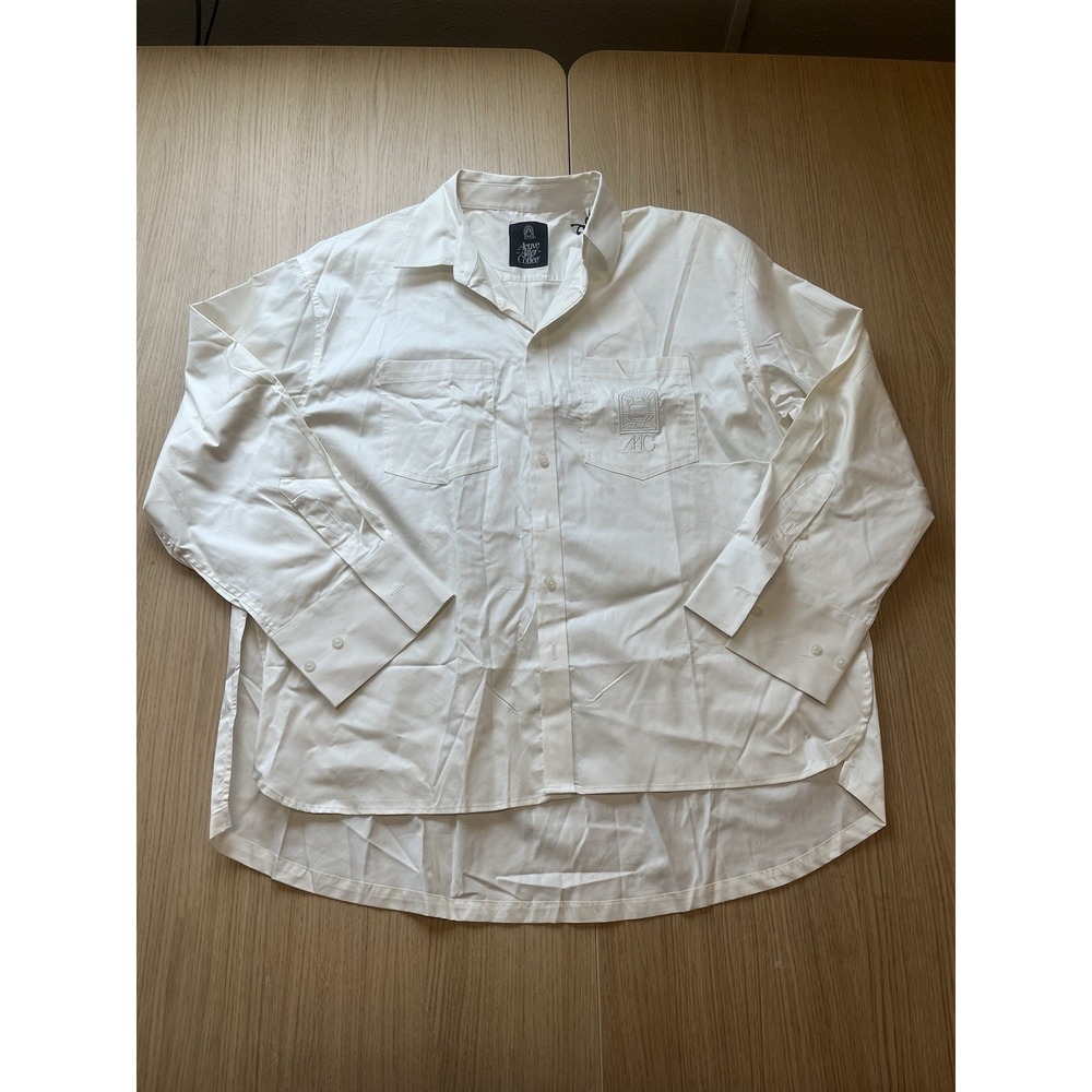 NWT Active After Coffee Drape Shirt Ivory M Oversized Unisex Button Up AAC
